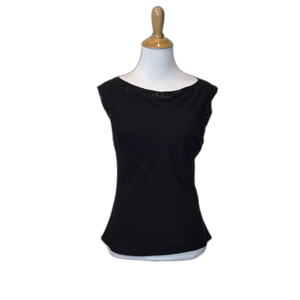 The Limited Silk Black 100% Silk Fitted Blouse Beaded Boat Neck Blouse Sz S Y2K